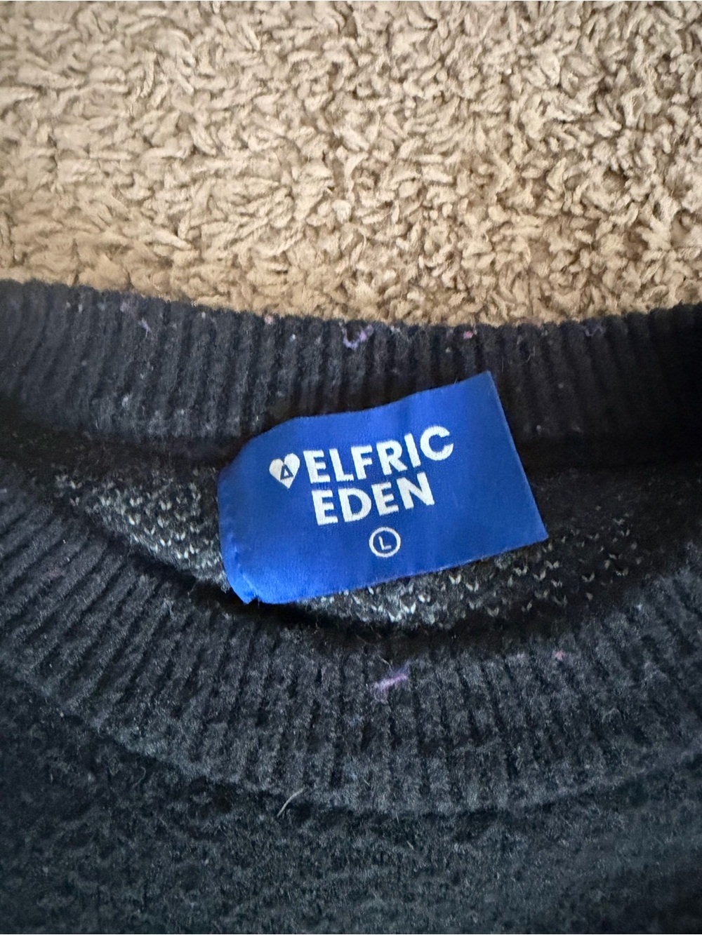 Aelfric Eden Black Crewneck Sweater with Contrasting Text Panel - Picture 3 of 5